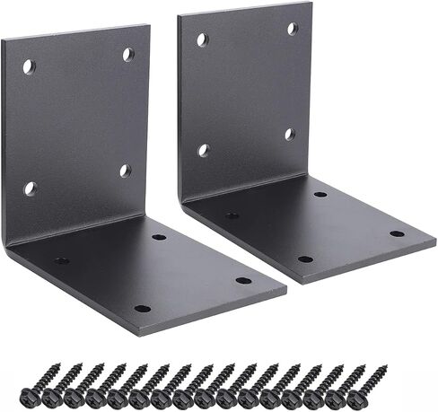 2 PCS 6" X 6" Heavy Duty L Brackets - 90 Degree Bracket for 6" Post, Metal Corner Brackets, 1/4" Thickness Wood Post Bracket Screws Included, Fireplace Mantel Countertop Support, Max Load 300 lbs in Kuwait