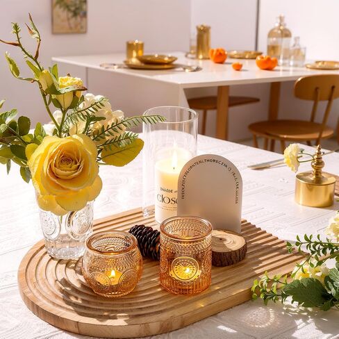 مجموعة حوامل شموع نذرية شفافة مكونة من 24 قطعة - زجاج حامل شموع Tealight مع 12 كوبًا دائريًا و12 كوبًا مزخرفًا، حاملات شموع شفافة أنيقة لحفلات الزفاف والحفلات وديكور طاولة المنزل وعيد الشكر in Kuwait