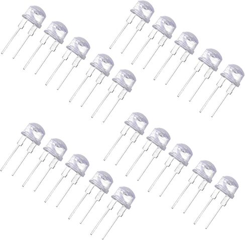 20 حزمة 0.5 واط 8 مم صمام ثنائي LED أبيض دافئ، 3 فولت 120 مللي أمبير قبعة من القش عدسة شفافة، مكونات إلكترونية عالية السطوع مؤشر ينبعث منها أضواء DIY in Kuwait