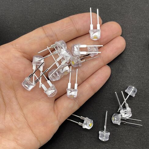 20 حزمة 0.5 واط 8 مم صمام ثنائي LED أبيض دافئ، 3 فولت 120 مللي أمبير قبعة من القش عدسة شفافة، مكونات إلكترونية عالية السطوع مؤشر ينبعث منها أضواء DIY in Kuwait