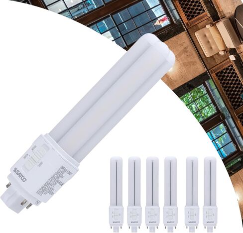 مصباح Satco LED PL 9.5 واط 18 واط/26 واط/32 واط يعادل 3000 كيلو/3500 كيلو/4000 كيلو CCT قابل للتحديد G24q 4-Pin Base Type A الصابورة المعتمدة على عكس الضوء 120-277 فولت الجزء S29856 (6 عبوات) in Kuwait