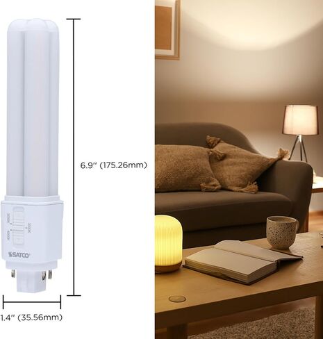 مصباح Satco LED PL 9.5 واط 18 واط/26 واط/32 واط يعادل 3000 كيلو/3500 كيلو/4000 كيلو CCT قابل للتحديد G24q 4-Pin Base Type A الصابورة المعتمدة على عكس الضوء 120-277 فولت الجزء S29856 (6 عبوات) in Kuwait