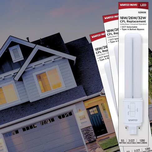 مصباح Satco LED PL 9.5 واط 18 واط/26 واط/32 واط يعادل 3000 كيلو/3500 كيلو/4000 كيلو CCT قابل للتحديد G24q 4-Pin Base Type A الصابورة المعتمدة على عكس الضوء 120-277 فولت الجزء S29856 (6 عبوات) in Kuwait