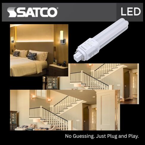 مصباح Satco LED PL 9.5 واط 18 واط/26 واط/32 واط يعادل 3000 كيلو/3500 كيلو/4000 كيلو CCT قابل للتحديد G24q 4-Pin Base Type A الصابورة المعتمدة على عكس الضوء 120-277 فولت الجزء S29856 (6 عبوات) in Kuwait