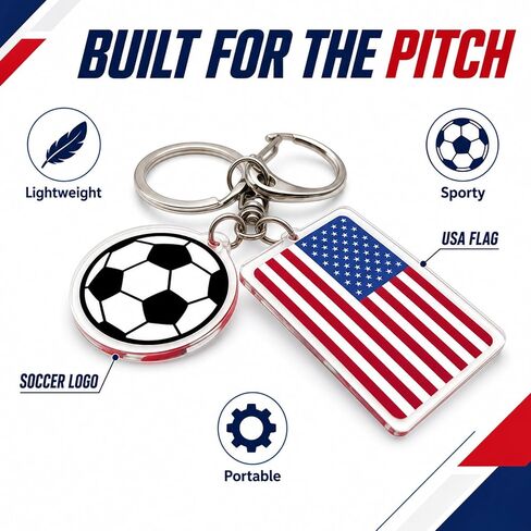 2PCS 2026 World Cup Soccer Keychain,America Flag Soccer Ball Key Chain with Metal Ring,Backpack Charm & Sports Gift for Men,Durable Daily Use Football Accessories,Soccer Fan Gift & Souvenir in Saudi Arabia