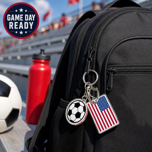 2PCS 2026 World Cup Soccer Keychain,America Flag Soccer Ball Key Chain with Metal Ring,Backpack Charm & Sports Gift for Men,Durable Daily Use Football Accessories,Soccer Fan Gift & Souvenir in Saudi Arabia