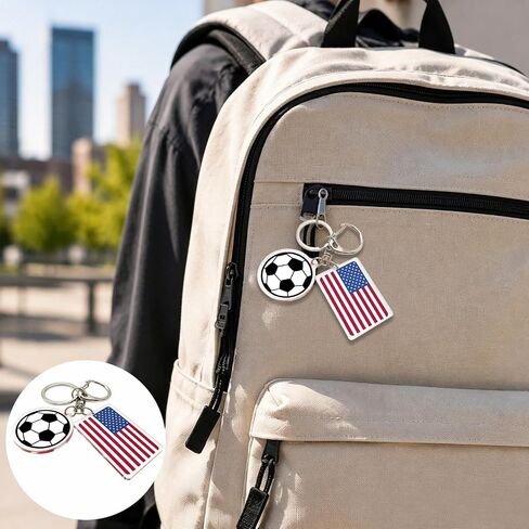 2PCS 2026 World Cup Soccer Keychain,America Flag Soccer Ball Key Chain with Metal Ring,Backpack Charm & Sports Gift for Men,Durable Daily Use Football Accessories,Soccer Fan Gift & Souvenir in Saudi Arabia