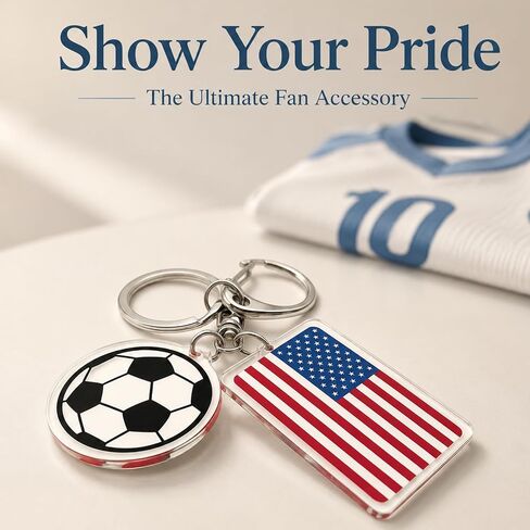2PCS 2026 World Cup Soccer Keychain,America Flag Soccer Ball Key Chain with Metal Ring,Backpack Charm & Sports Gift for Men,Durable Daily Use Football Accessories,Soccer Fan Gift & Souvenir in Saudi Arabia