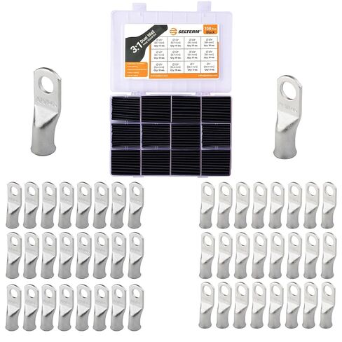 SELTERM 25pcs 4 AWG 5/16" & 25pcs 2 AWG 5/16" Stud Marine Grade Tinned Copper Wire Lugs & Large Size Black 108 Pcs 3:1 Dual Wall Adhesive Line Heat Shrink Tubing Kit 1, 3/4, 1/2, 5/8 Inch Assortment K in Saudi Arabia
