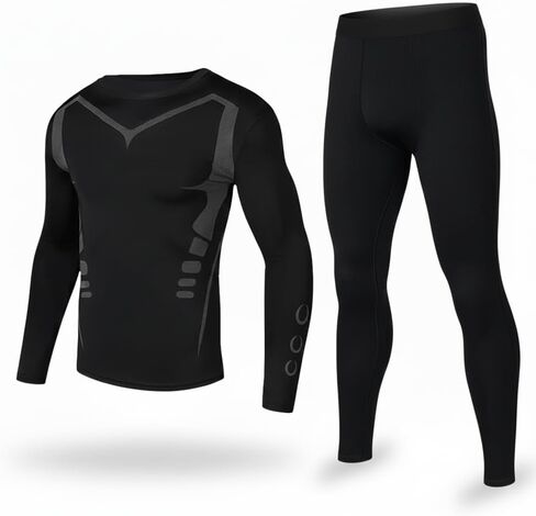 Men's Compression Base Layer 2-Piece Set - Long-Sleeve Shirt & Leggings for Fitness -L in Kuwait