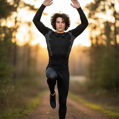 Men's Compression Base Layer 2-Piece Set - Long-Sleeve Shirt & Leggings for Fitness -L in Kuwait