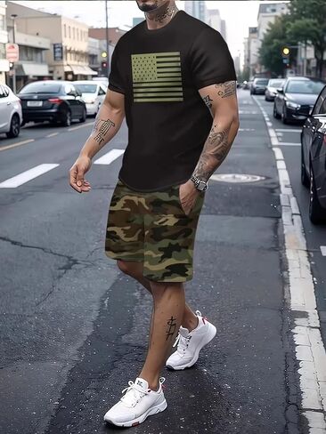 Men's 2 Piece Outfits Short Sleeve Tops and Shorts Sets for Summer Lounge Vacation Black L in Kuwait
