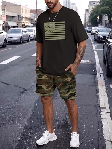 Men's 2 Piece Outfits Short Sleeve Tops and Shorts Sets for Summer Lounge Vacation Black L in Kuwait