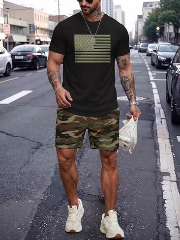 Men's 2 Piece Outfits Short Sleeve Tops and Shorts Sets for Summer Lounge Vacation Black L in Kuwait