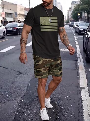 Men's 2 Piece Outfits Short Sleeve Tops and Shorts Sets for Summer Lounge Vacation Black L in Kuwait
