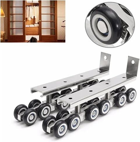 2Pcs Door Wheels Roller 12 Wheel Hangers Cold Rolled Steel Sliding Door Closet Mute Kit in Saudi Arabia