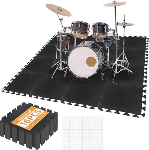 16 قطعة من سجادات الأرضية المتشابكة الممتصة للصوت، 11 × 11 × 0.3 بوصة سجادة بيانو عالية الكثافة، وسادات عازلة للصوت مضادة للانزلاق ومضادة للاهتزاز، باللون الأسود in Kuwait