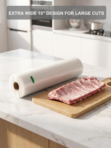 15 Inch Vacuum Sealer Bags, 2 Rolls 15" x 50' Extra Wide Commercial Grade Vacuum Seal bags for Food Storage, Heavy Duty BPA Free Puncture Resistant for Brisket, Sous Vide & Meal Prep in Kuwait