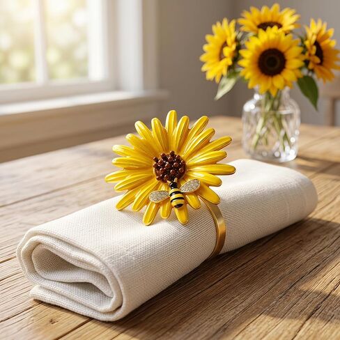 4 قطعة عباد الشمس النحل حامل مناديل حلقة منديل ديكور ملحق لطاولة العشاء HotelNapkin مشبك حامل مناديل الزفاف in Kuwait