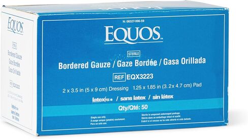 EQUOS Bordered Gauze Island Dressing, 50 Count, 3" x 3" Sterile Individually Wrapped Gauze Pads with Soaker Pad and Non-Woven Backing - Soft and Breathable Wound Dressing for First Aid and Medical in Kuwait