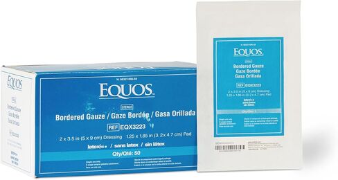 EQUOS Bordered Gauze Island Dressing, 50 Count, 3" x 3" Sterile Individually Wrapped Gauze Pads with Soaker Pad and Non-Woven Backing - Soft and Breathable Wound Dressing for First Aid and Medical in Kuwait