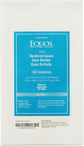 EQUOS Bordered Gauze Island Dressing, 50 Count, 3" x 3" Sterile Individually Wrapped Gauze Pads with Soaker Pad and Non-Woven Backing - Soft and Breathable Wound Dressing for First Aid and Medical in Kuwait