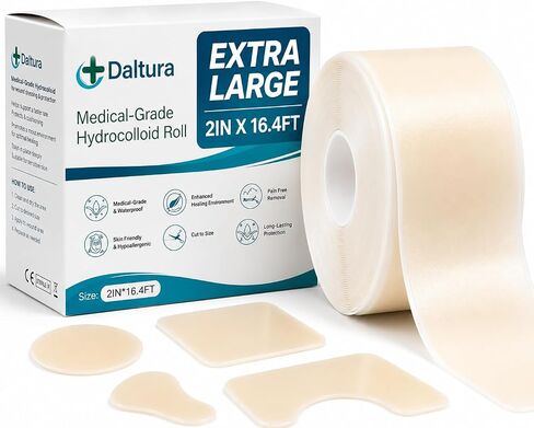 Hydrocolloid Bandages Roll for Wound Care – Medical Grade 2" x 16ft, Cut-to-Size Waterproof Patch for Acne, Pimples, Blisters, Burns & Pressure Sores, Self Adhesive, First Aid Kit Essential in Kuwait