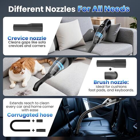 Handheld Vacuum Cordless Car Vacuum Cleaner 11000PA High Power Portable 1.4lbs Lightweight Rechargeable with 2 Filter Multi-Nozzles for Home Office Dust in Kuwait