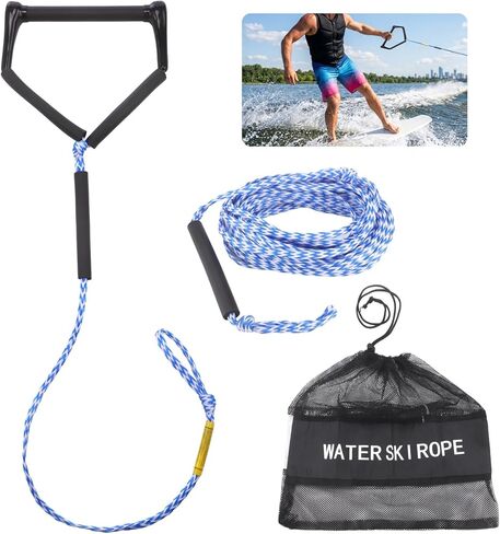حبل Varku Wakesurf ومقبض مع حقيبة تخزين شبكية، حبل عائم لركوب الأمواج بطول 75 قدمًا مع مقبض EVA، قسمين مضفرين بسعة 2200 رطل من حبال سحب الأمواج للتزلج على الماء والتزلج على الماء وأنبوب عائم in Kuwait