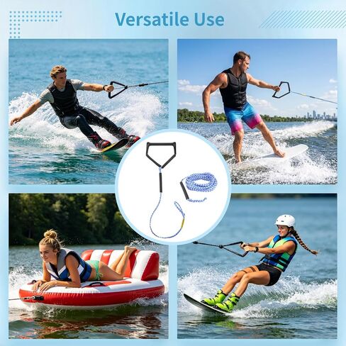 حبل Varku Wakesurf ومقبض مع حقيبة تخزين شبكية، حبل عائم لركوب الأمواج بطول 75 قدمًا مع مقبض EVA، قسمين مضفرين بسعة 2200 رطل من حبال سحب الأمواج للتزلج على الماء والتزلج على الماء وأنبوب عائم in Kuwait