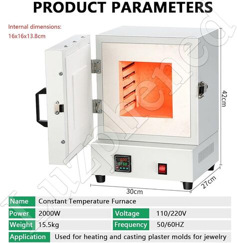2000w Electric Ceramic Laboratory Muffle Furnace, Electric Kiln for Pottery at Home 1150℃ Metal Melting Furnace, for Dentistry, Ceramic Works, Jewelry Treatment in Kuwait