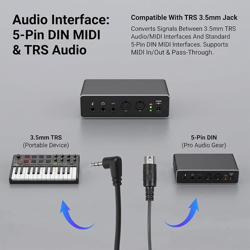 كابلات متوسطة 3.5 ملم، كابل بطول 1.5 متر/59 بوصة من النوع A TRS 3.5 ملم إلى MIDI 5 Pin Din مع مقابس صغيرة جدًا TRS إلى سلك كابل MIDIJack 5 دبوس متعدد الاتجاهات لمزامنة لوحات المفاتيح DAWs in Kuwait