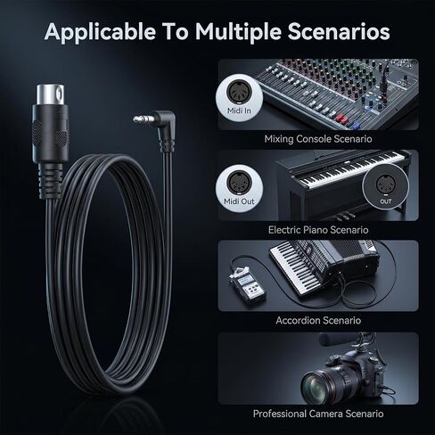 كابلات متوسطة 3.5 ملم، كابل بطول 1.5 متر/59 بوصة من النوع A TRS 3.5 ملم إلى MIDI 5 Pin Din مع مقابس صغيرة جدًا TRS إلى سلك كابل MIDIJack 5 دبوس متعدد الاتجاهات لمزامنة لوحات المفاتيح DAWs in Kuwait