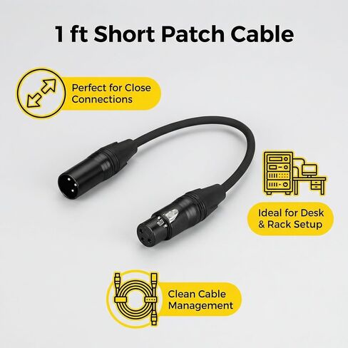 حزمة من 2 كابل XLR قصير بطول 1 قدم (30 سم)، كابل ميكروفون متوازن من ذكر إلى أنثى بثلاثة دبابيس، تصحيح الصوت/سلك تمديد من XLR إلى XLR للميكروفون والخلاط والاستوديو in Kuwait