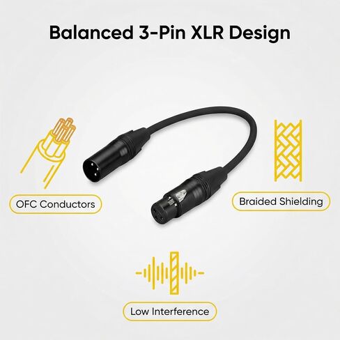 حزمة من 2 كابل XLR قصير بطول 1 قدم (30 سم)، كابل ميكروفون متوازن من ذكر إلى أنثى بثلاثة دبابيس، تصحيح الصوت/سلك تمديد من XLR إلى XLR للميكروفون والخلاط والاستوديو in Kuwait