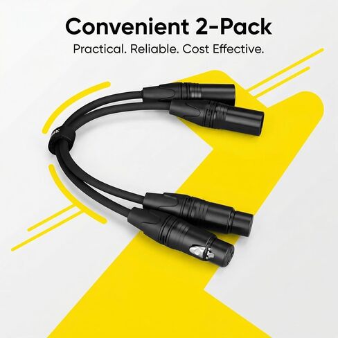 حزمة من 2 كابل XLR قصير بطول 1 قدم (30 سم)، كابل ميكروفون متوازن من ذكر إلى أنثى بثلاثة دبابيس، تصحيح الصوت/سلك تمديد من XLR إلى XLR للميكروفون والخلاط والاستوديو in Kuwait