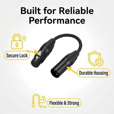 حزمة من 2 كابل XLR قصير بطول 1 قدم (30 سم)، كابل ميكروفون متوازن من ذكر إلى أنثى بثلاثة دبابيس، تصحيح الصوت/سلك تمديد من XLR إلى XLR للميكروفون والخلاط والاستوديو in Kuwait