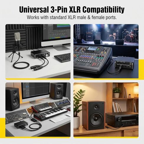 حزمة من 2 كابل XLR قصير بطول 1 قدم (30 سم)، كابل ميكروفون متوازن من ذكر إلى أنثى بثلاثة دبابيس، تصحيح الصوت/سلك تمديد من XLR إلى XLR للميكروفون والخلاط والاستوديو in Kuwait