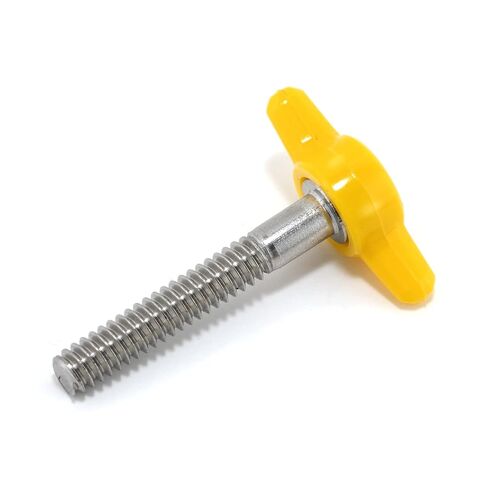 #10-24 x 1-1/4" Thumb Screw Stainless Steel - Yellow Tee Wing Plastic Knob - Standard/Coarse Thread Thumbscrew - Length: 1.250" - Proudly Built in USA - Package of (4) in Kuwait