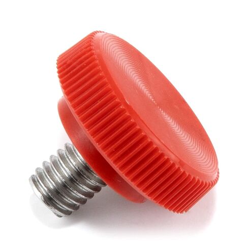 #10-32 x 1/4" Thumb Screw Stainless Steel - Red Knurled Round Plastic Knob - Fine Thread Thumbscrew - Length: 0.250" - Proudly Built in USA - Package of (10) in Kuwait