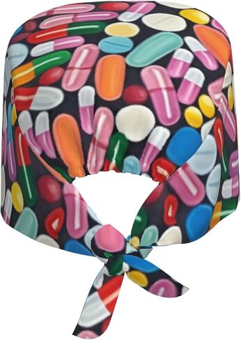 Working Cap with Sweatband Adjustable Cleaning Work Hat Scrub Cap for Women Men Tie Back Hat Nurse Surgical Caps (Tablet Pill, One Size) in Kuwait
