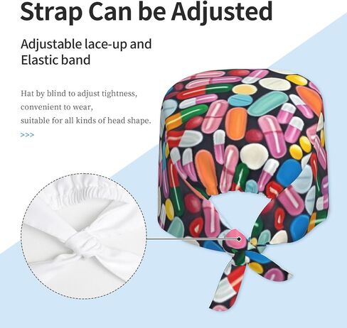 Working Cap with Sweatband Adjustable Cleaning Work Hat Scrub Cap for Women Men Tie Back Hat Nurse Surgical Caps (Tablet Pill, One Size) in Kuwait