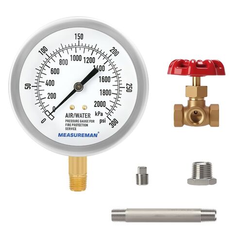 MEASUREMAN Professional 3.5" Fire Protection Pressure Gauge，0-300 PSI Dual Scale，1/4 NPT Lower Mount，304 Stainless Steel Case in Kuwait