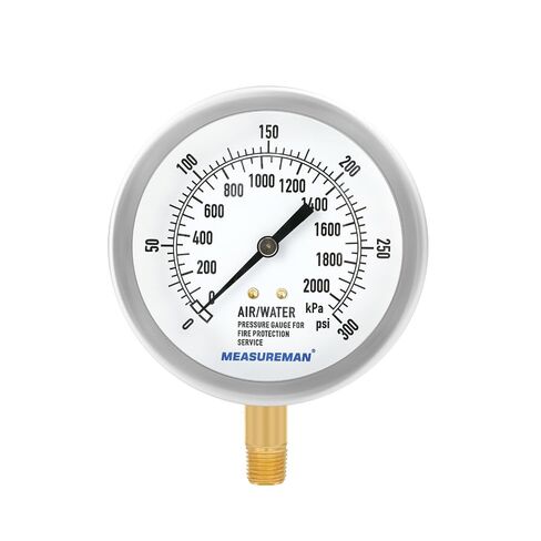 MEASUREMAN Professional 3.5" Fire Protection Pressure Gauge，0-300 PSI Dual Scale，1/4 NPT Lower Mount，304 Stainless Steel Case in Kuwait