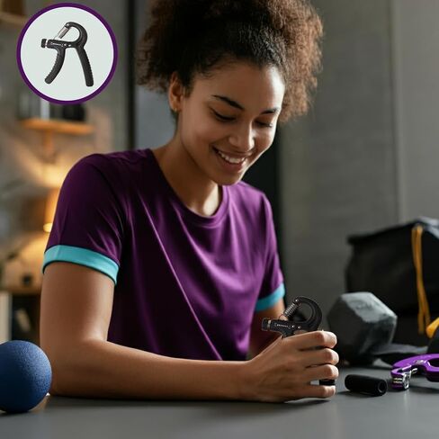 مجموعة تقوية قبضة اليد - مدرب قبضة قابل للتعديل مع ممتد للأصابع، حلقة تمرين وكرة تدليك لتقوية الساعد والمعصم واليد in Kuwait