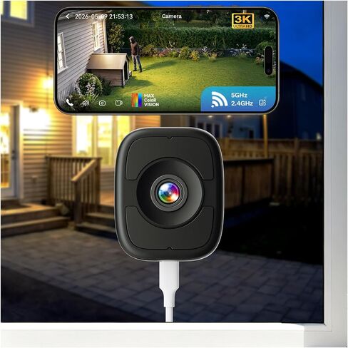 LongPlus 5MP 3K Window Camera, Indoor Camera with Night Vision Full Color, WiFi6 Window Camera for Home Security, AI Human Vehicle Detection, 2.4/5GHz WiFi, 24/7 Recording, 2 Way Talk, Easy Install in Saudi Arabia