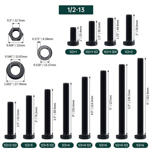 1/2-13 x 4-1/2" Hex Bolts with Nuts and Washers (4 Sets), 18-8 (304) Stainless Steel, External Hex Drive, Black Oxide Coated Hexagon Head Bolts Screws, Fayeploo in Kuwait