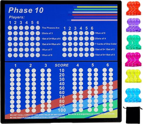 Phase 10 Score Board，Magnetic and Foldable Design for Phase 10 Card Game in Kuwait