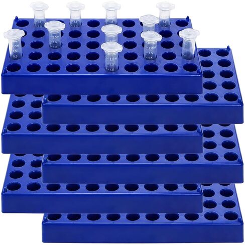 Lawei 6 Pack Vial Rack for 2ml HPLC Sample Bottles, 50 Holes with 13mm Diameter, Stackable Test Tube Holder, Durable Polypropylene Tube Rack, Centrifuge & Lab Bottle Holder with Numbered Grid, Blue in Kuwait