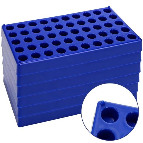 Lawei 6 Pack Vial Rack for 2ml HPLC Sample Bottles, 50 Holes with 13mm Diameter, Stackable Test Tube Holder, Durable Polypropylene Tube Rack, Centrifuge & Lab Bottle Holder with Numbered Grid, Blue in Kuwait